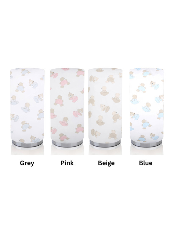 Teddy Bear Themed Children's Chrome Base Pad Lamp/Nightlite, Cute, Blue, Grey, Beige, Pink