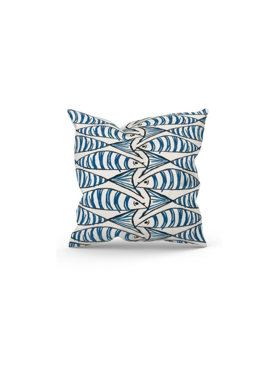 43cm x 43cm  Filled Cushion Padstow Blue Mackerel Fish 