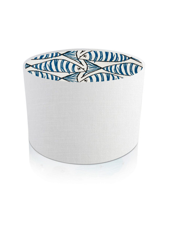 Handmade Leanne White with Padstow Blue Mackerel fish Interior drum lampshade