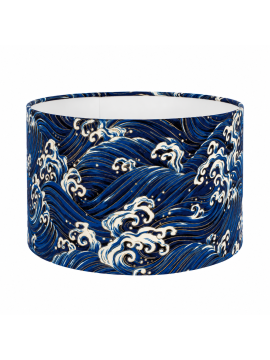 Ocean Wave with Gold Detailing Drum Lampshade, Ceiling Pendant, Table Lamp