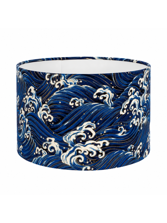 Ocean Wave with Gold Detailing Drum Lampshade, Ceiling Pendant, Table Lamp