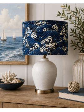 Ocean Wave with Gold Detailing Drum Lampshade, Ceiling Pendant, Table Lamp