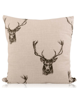 43cm x 43cm  Handmade Fryetts Charcoal Stag/Deer Head linen Style Filled Cushion