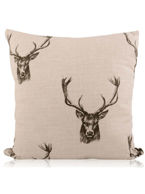 43cm x 43cm  Handmade Fryetts Charcoal Stag/Deer Head linen Style Filled Cushion