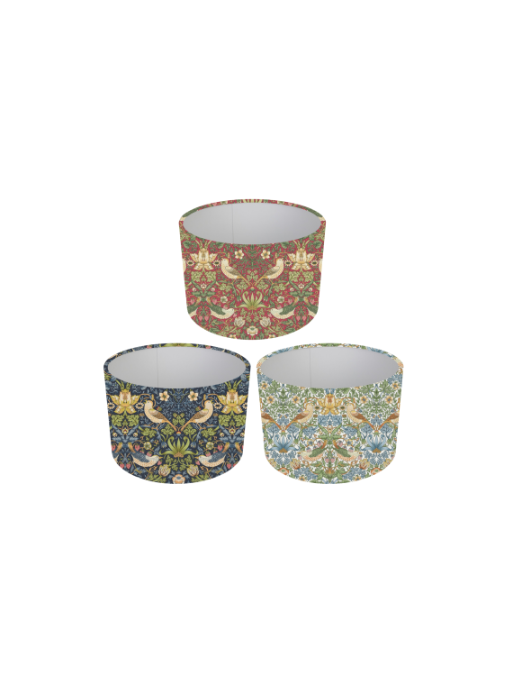 William Morris Strawberry Thief Crimson / Navy / Sky Drum Lampshade